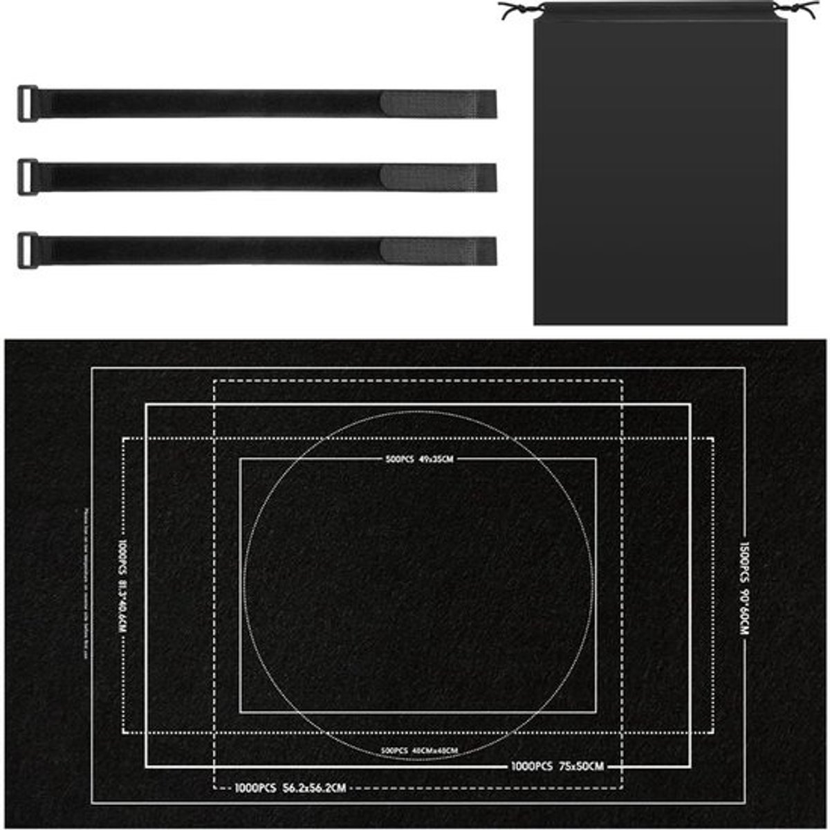 Dailygoods- Puzzelmat voor 1000/1500 stukjes - Zwarte Puzzelonderlegger - Opbergtas - Polyester - Afmetingen 115 x 65 cm - Inclusief klittenbandsluitingen
