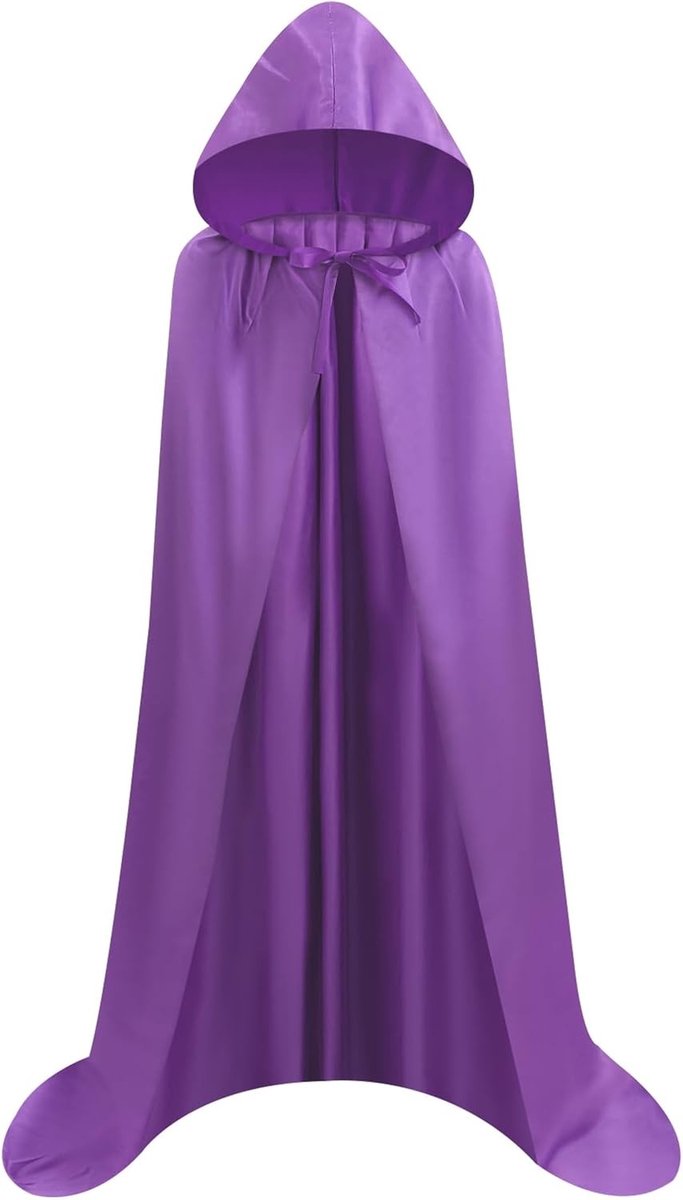 Unisex Lange Satijnen Cape met Kap voor Halloween, Carnaval en Grim Reaper Kostuum in Paars - Maat L