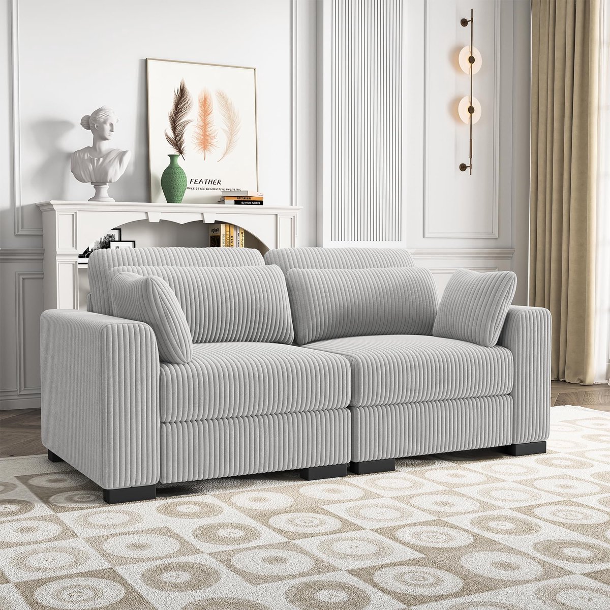 Modulaire bank en voetenbank - Compact en comfortabel - Grijs corduroy