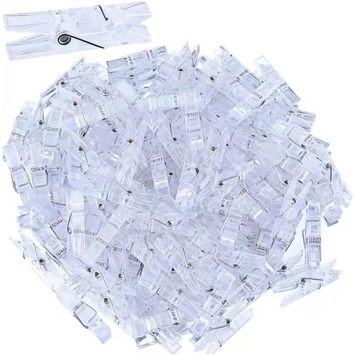 Set van 100 Mini Klemmen voor Foto's, Transparante Plastic Kledingknijpers voor Creatieve Klussen, Feestdecoratie en Bruiloften - 3 x 25 mm