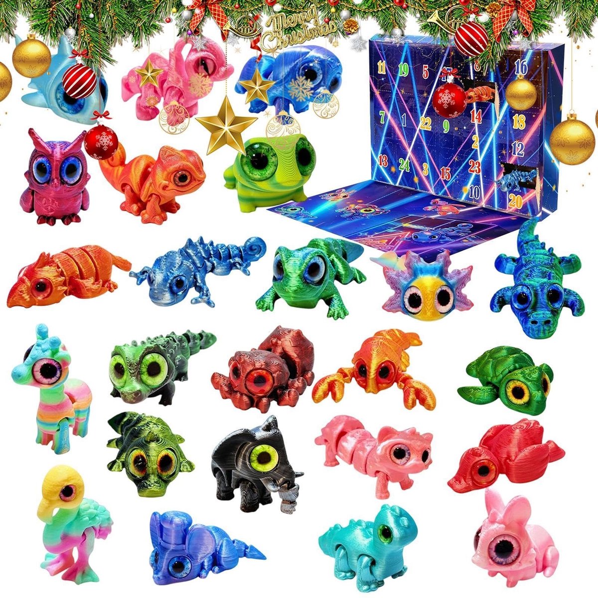3D-Geprinte Dieren Aftelkalender - 24 Scharnierende Figuren