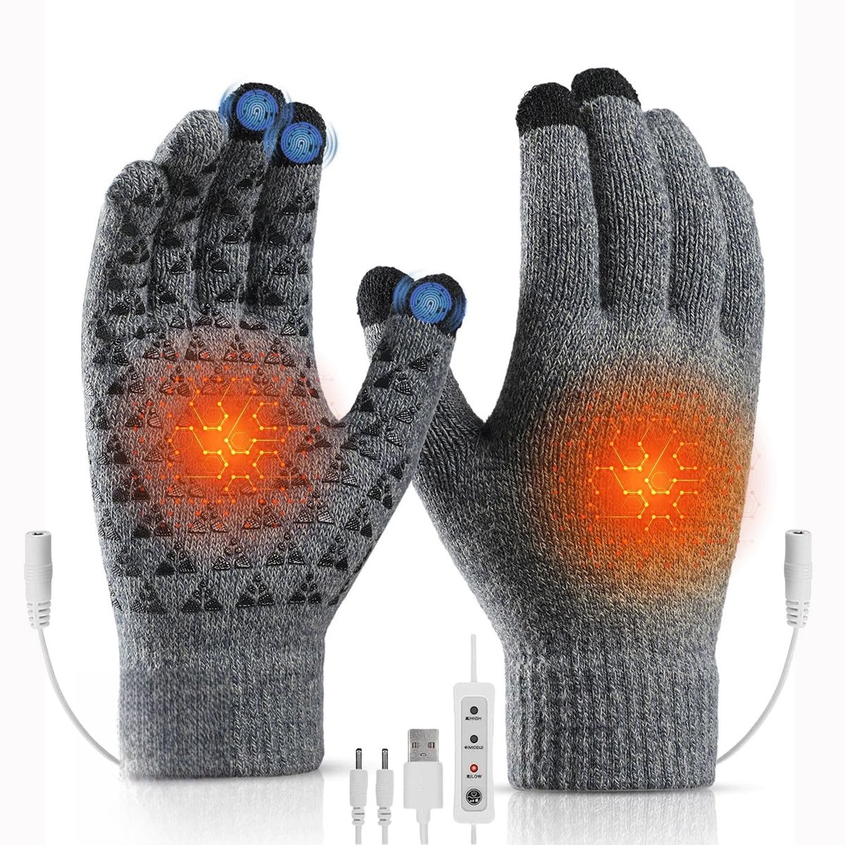 Verwarmde Handschoenen voor Winter, Dubbelzijdige Verwarming, Aanraakscherm en 3 Instelbare Temperaturen, Ideaal voor Mannen en Vrouwen