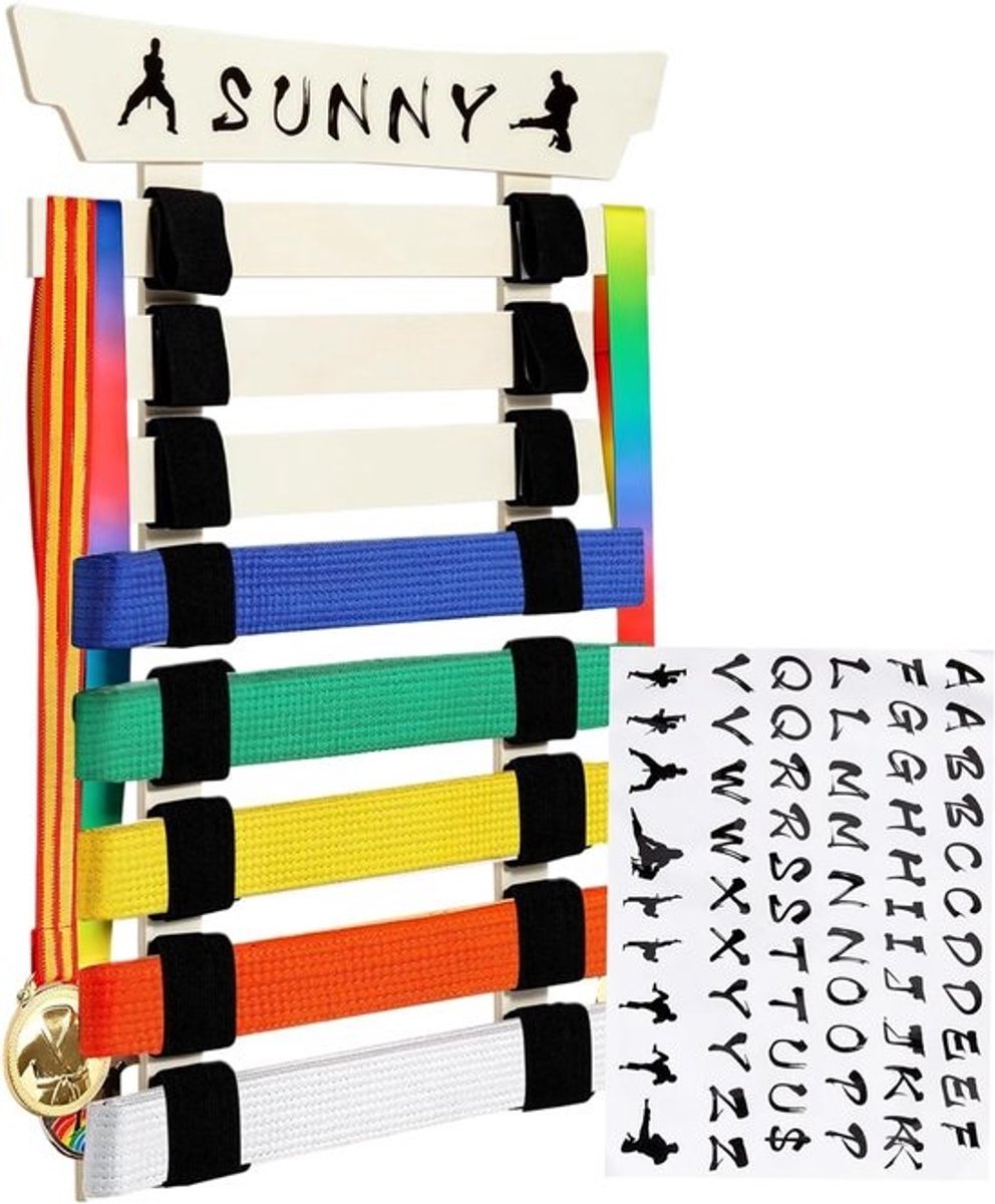 Karate Riem Opberger - Sportuitrusting Houder - Vechtkunst Organiseren - Montagevrij Ophangen - 42 x 53 cm - Houtkleur