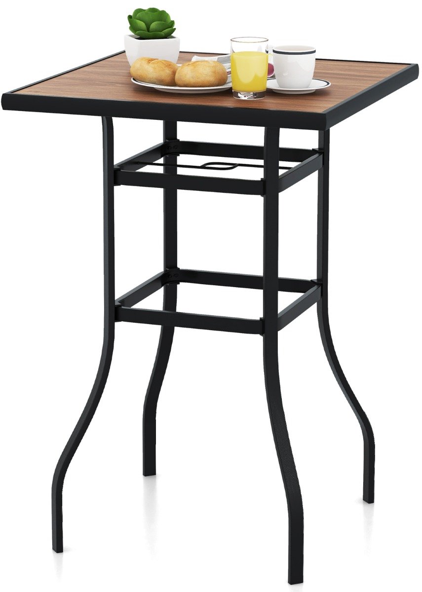 SureDeal® - Tuinmeubel - Lange - Brede Terrasbartafel Vierkante - Gat - Parasols - Stevig Metalen Zwart - 70x70x102 cm - Zwart + Natuurlijk