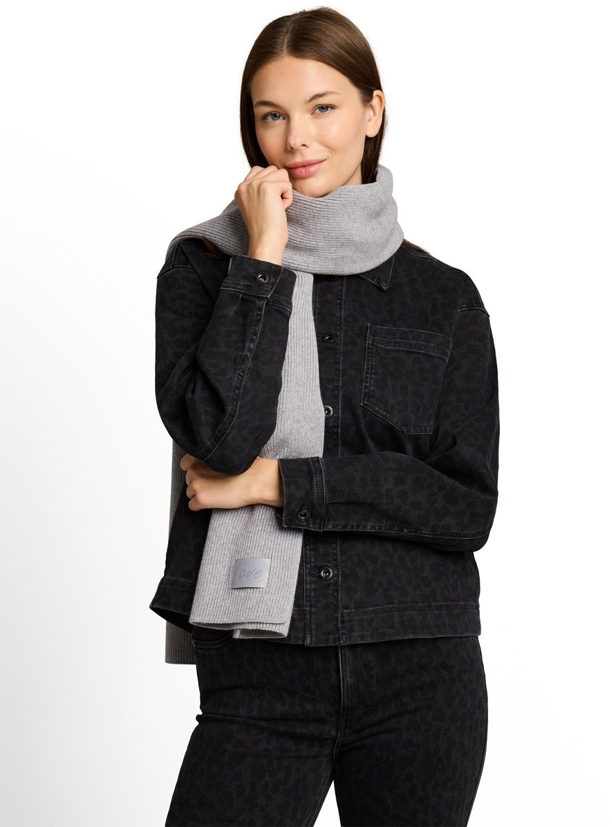 Tom Tailor - Gebreide sjaal met badge - Maat ONESIZE - soft grey melange