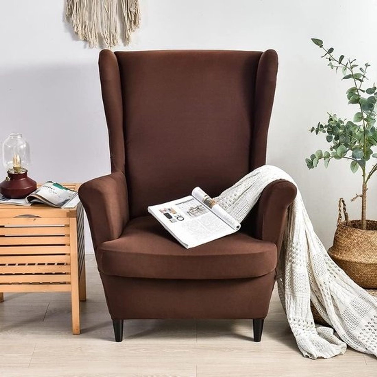 Wingback stoelhoes - Fauteuilhoes Leunstoelhoes - Meubels beschermen - 2-delig ontwerp - Universeel - Geel