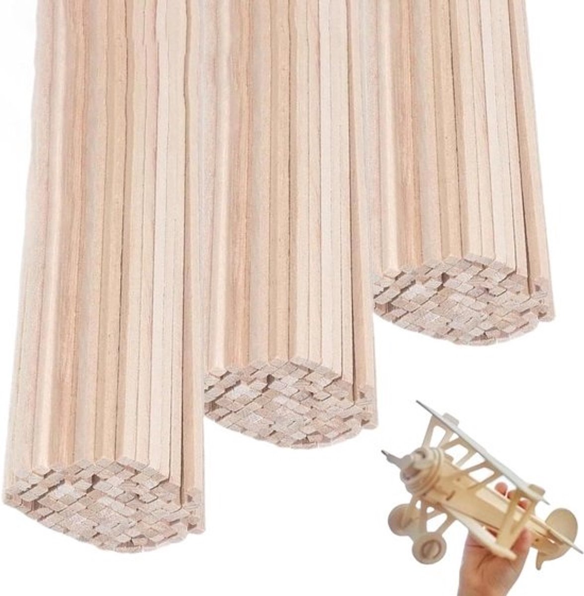 Houten knutselstokjes - Bouwstokken handgesneden - Creatief knutselen - Gepolijste randen splintervrij - 120 stuks 30 cm - Natuurlijk hout