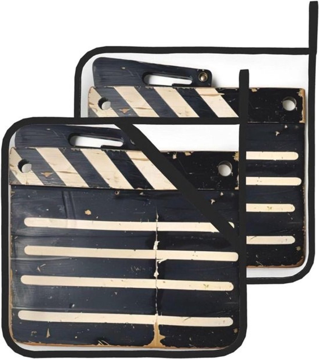 Pannenlap Set - Ovenwanten Hot Pads - Veilig Koken - Klassieke Filmprint - 20x20 cm - Zwart