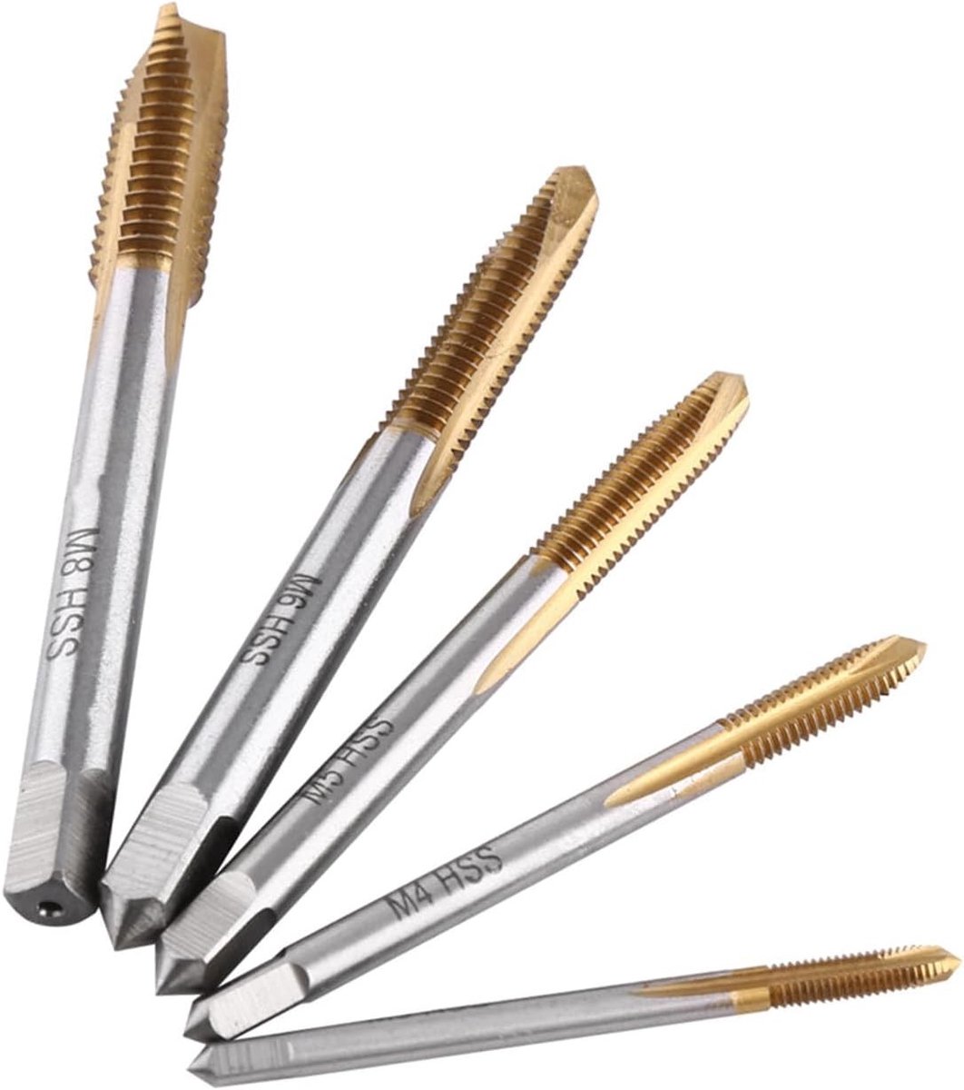 5-delige HSS Draad Tap Set, M3 M4 M5 M6 M8 Metalen Schroefdraad Tappen voor Draadreparatie en Doorvoertappen