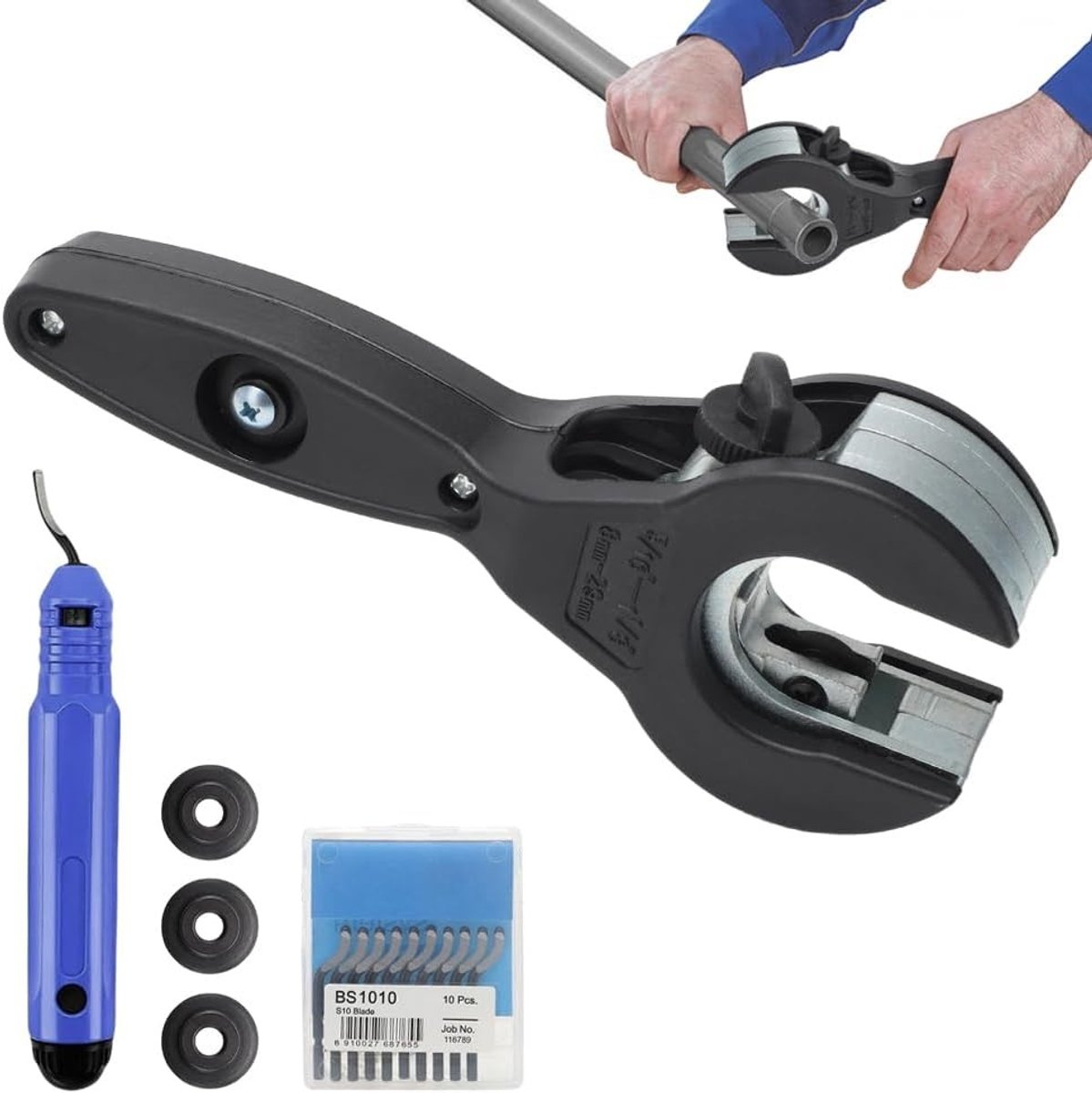 Professionele Buizen Cutter Set van RVS, Geschikt voor PVC, Aluminium en Koper, Inclusief 3 Ontbraamtools, Voor Buizen van 8-29 mm