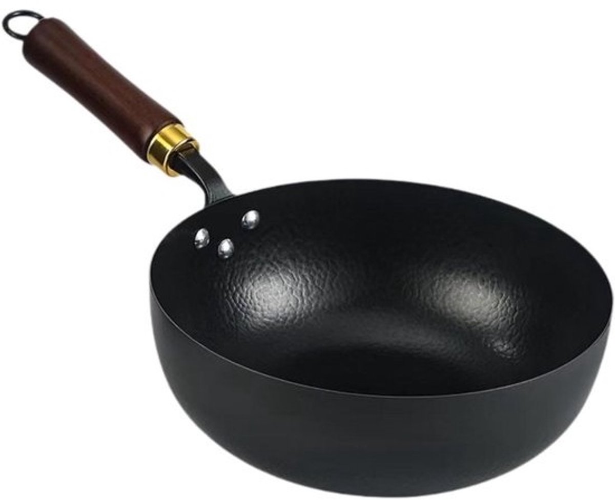 Wokpan met antiaanbaklaag - Koekenpan - Veelzijdig koken - Gelijkmatige warmte - Diameter 20 cm - Zwart