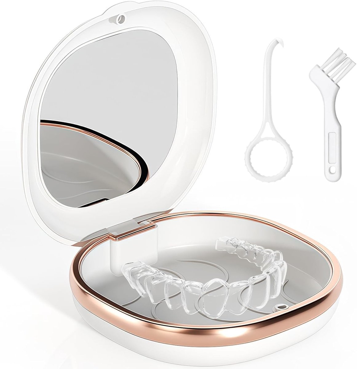 Praktische Opbergdoos voor Tandheelkundige Splinten met Spiegel en Verwijdertool voor Invisalign en Orthodontische Behandelingen