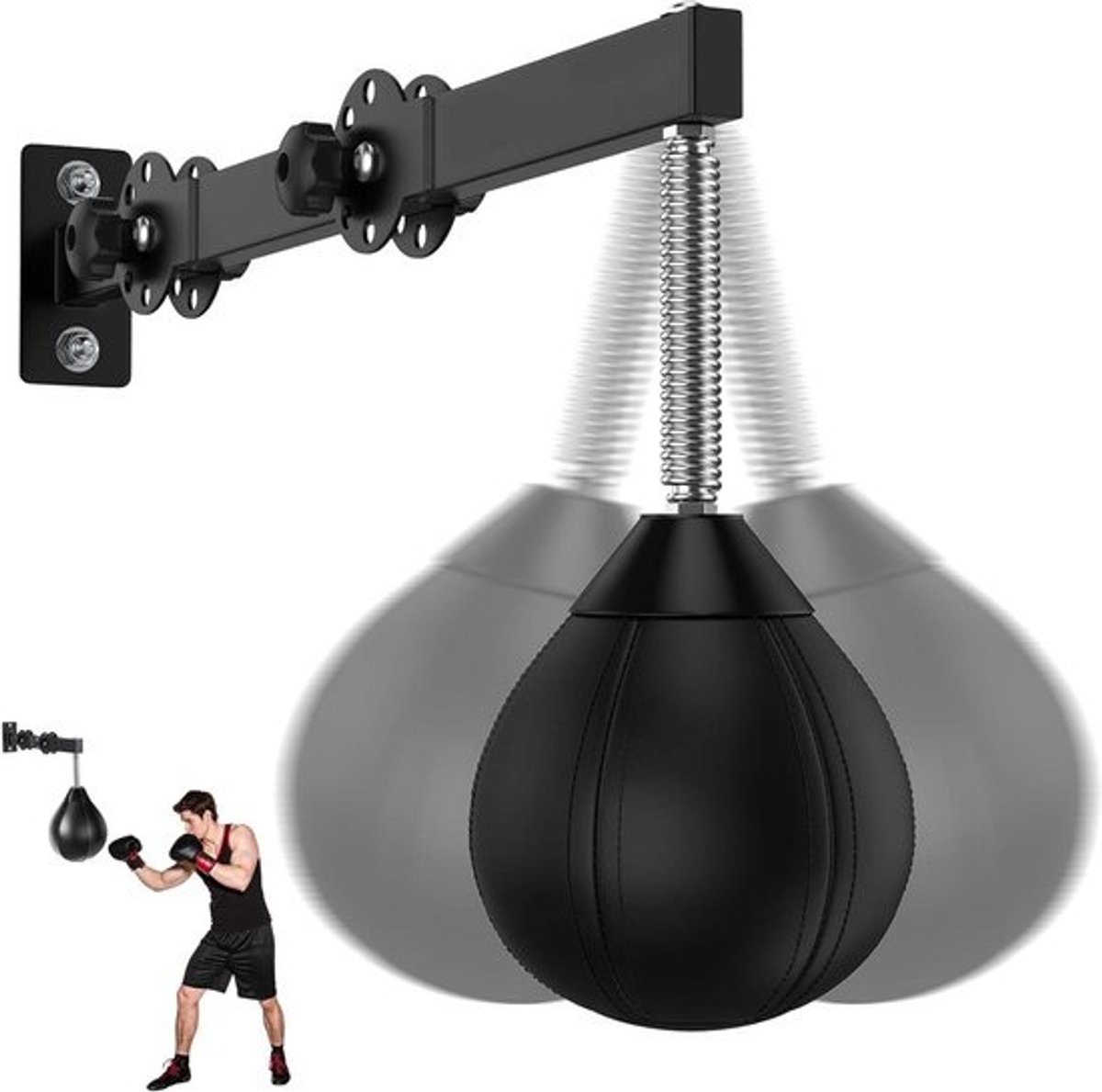 Boksbal Hangend - Speedball Boksen - Reflexen Trainen - Snelle Rebound - 20 x 20 x 24.5 cm - Zwart