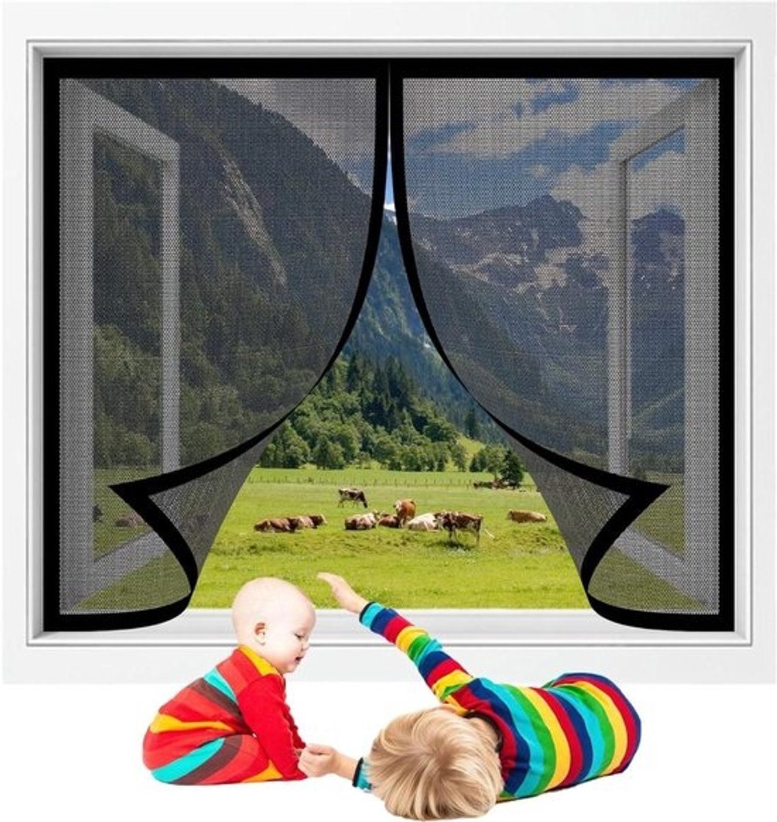 Magnetisch Horgaas - Vliegenscherm Raam - Insecten Buiten Houden - Handsfree Autosluiting - 168x259 cm - Zwart