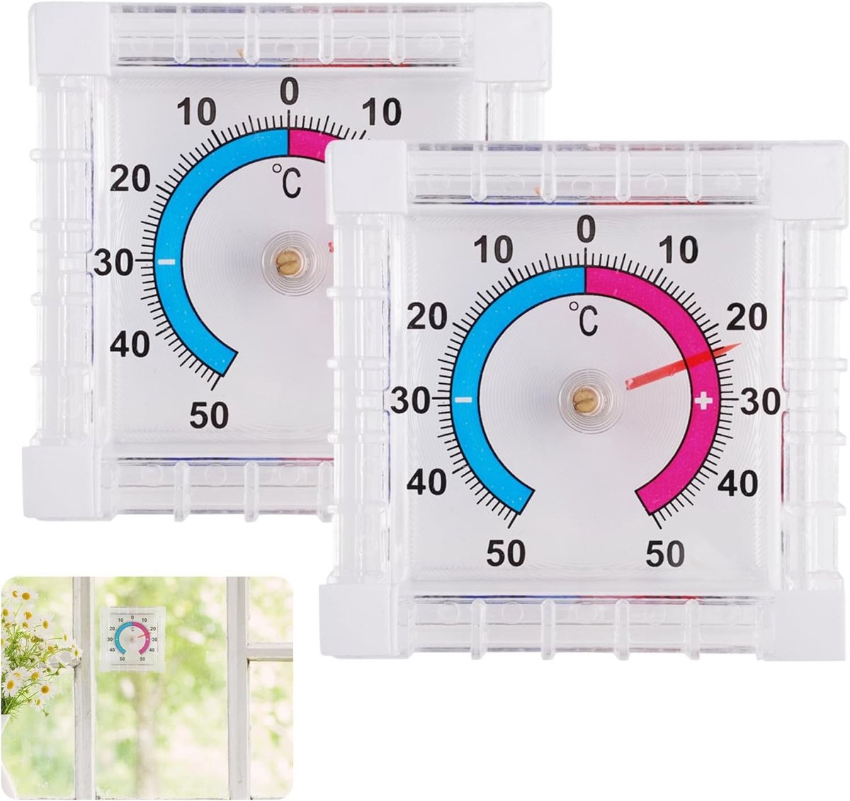 Set van 2 Analoge Raamthermometers met een Bereik van -58 °F tot 122 °F voor Binnen en Buitengebruik