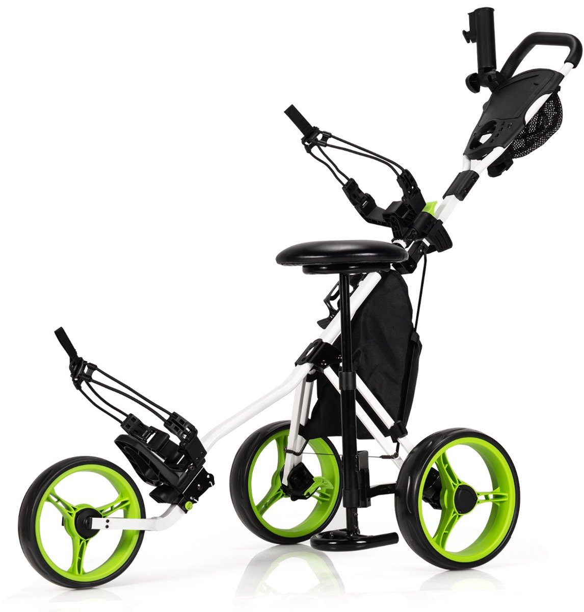 SureDeal® - Golf - Golftrolley Wielen Golfkaddy - Zitting Verstelbare Handgrepen - Voorwiel Golfwagen - Parapluhouder - 129,5x75x101,5 cm - Groen