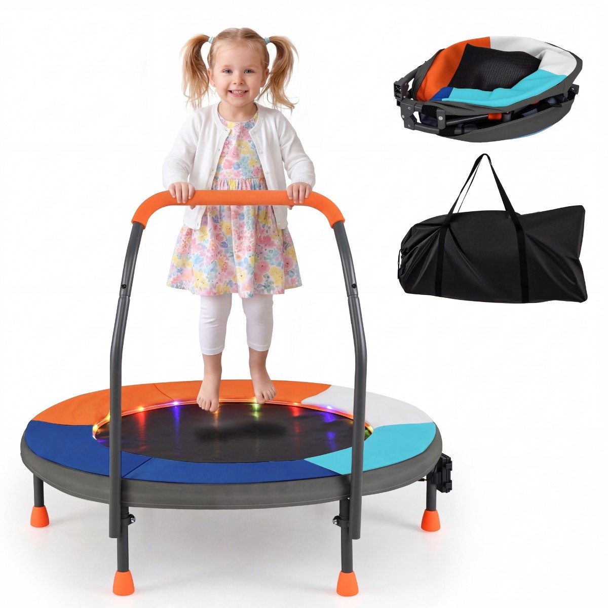 SureDeal® - Trampoline - Minitrampoline - Kinderen - Lampjes Kleine Opvouwbare - Binnen - Buiten - 90x90x81 cm - Multicolor