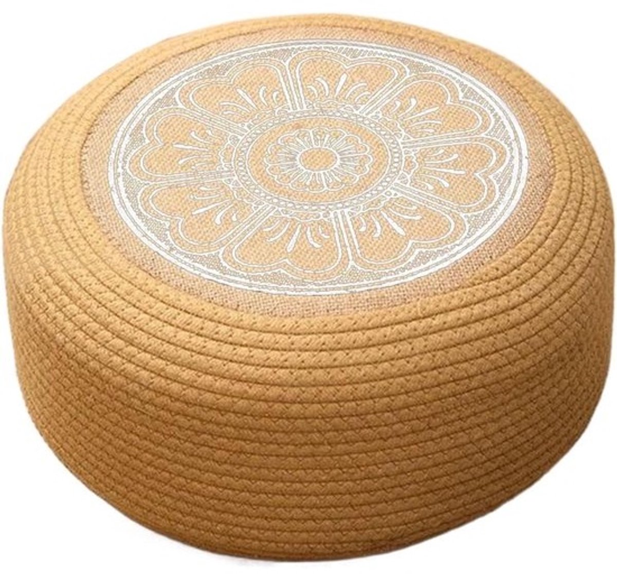 Ronde Geweven Poef - Vloerkussen Poef - Buiten Zitten - Handgemaakte Jute Constructie - 50 cm Diameter - Wit