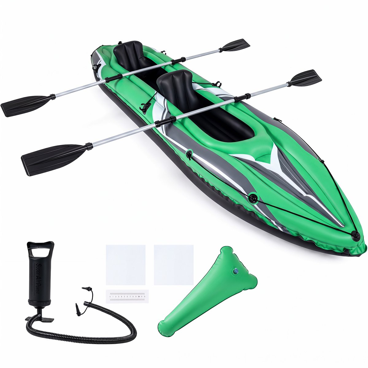 SureDeal® - Watersport - Opblaasbare Kajak - Personen Rubberboot - Aluminium Peddels Voetsteunen - Rugleuningen Belastbaar - 350x78x47 cm - Groen