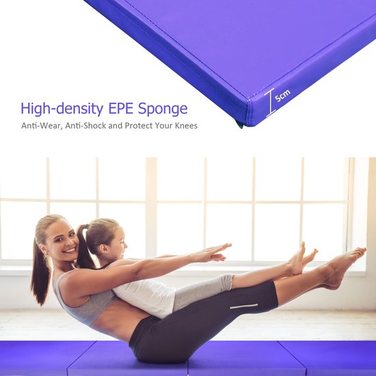 SureDeal® - Yogamatt - Opvouwbare Gymnastiekmatten Sportmatten - Klittenbandsluitingen - Handig Handvat Dikke - 300x116x5 cm - Diep paars van suredeal — afbeelding 5