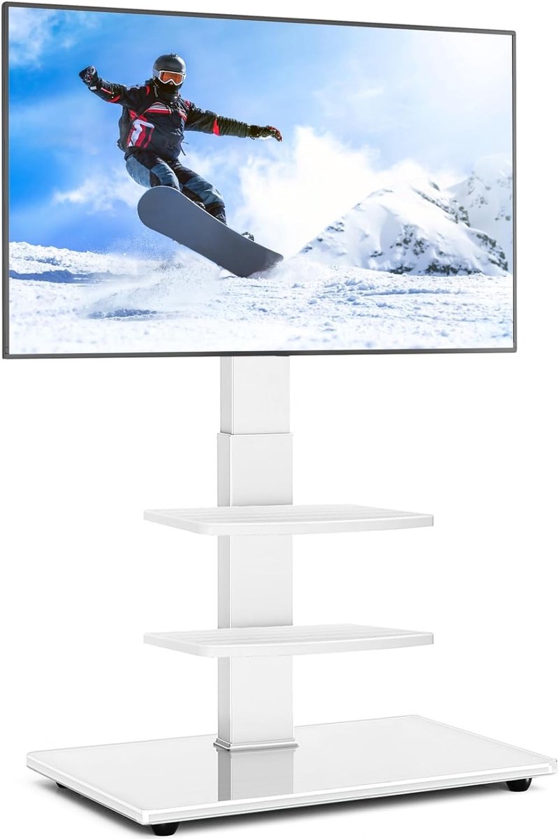 Verstelbare Vrijstaande TV Stand met Draaifunctie voor 32-70 Inch LCD/LED Schermen, Hoogte Instelbaar met 3 Planken en Max VESA 400x400mm