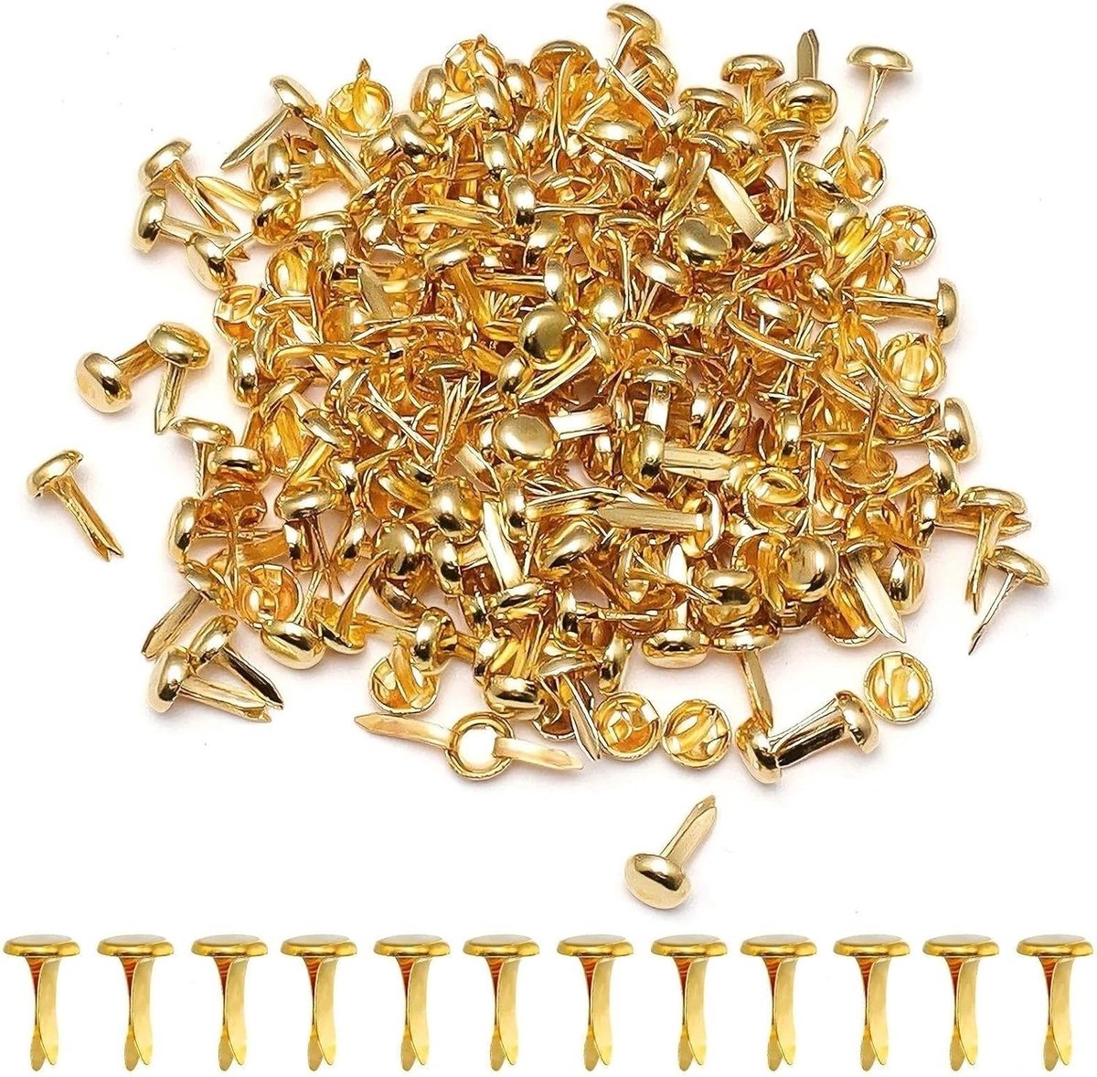 Ronde kopklemmen 4,5 x 8 mm - 200 stuks gouden knutselklemmen voor scrapbooking, wenskaarten en papierknutselen