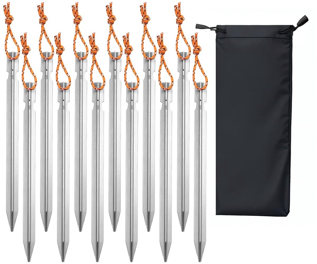 Set van 12 Tentstaken - Lichtgewicht Aluminium met Reflectieve Touwen