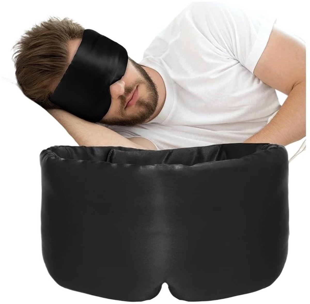 Zijde Slaapmasker - Verstelbare Hoofdband Zwart