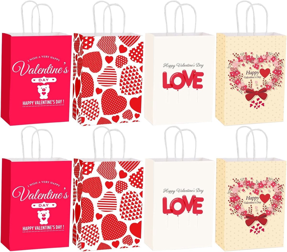 12 Stuks Cadeauzakjes voor Valentijnsdag - Papieren Snoepzakjes met Handvat voor Feestjes en Bruiloften