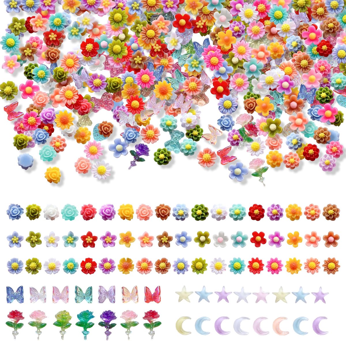 Mini Resin Bloemen - 200 Stuks in 10 Verschillende Vormen
