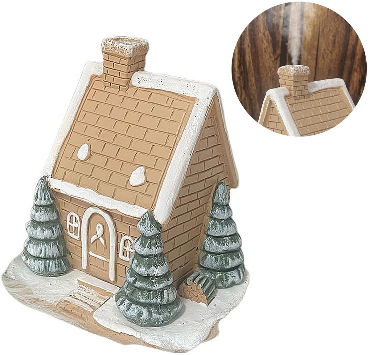 Incense Cone Burner - Houten Huis met Kerstdesign