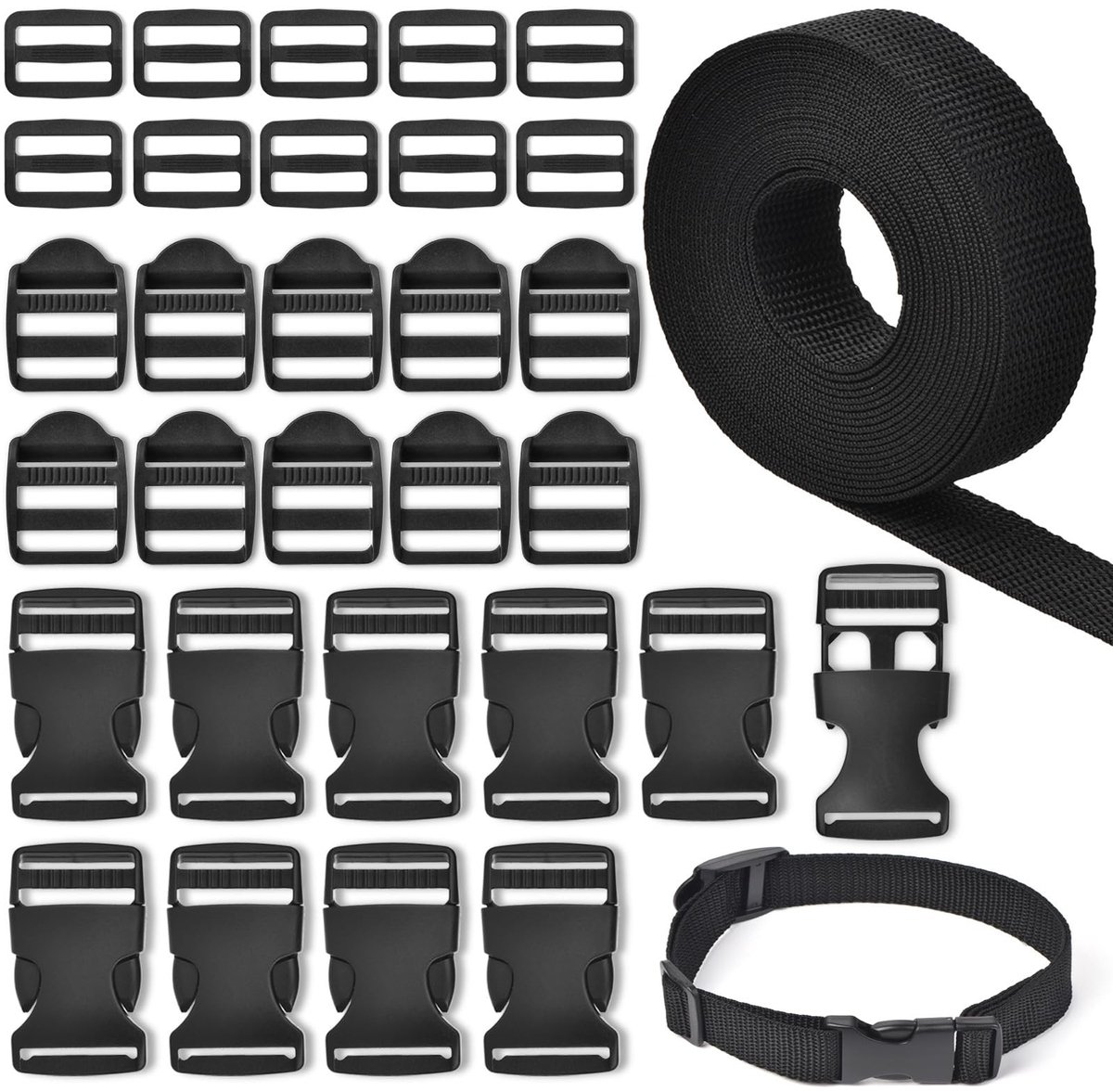 Rugzakriem Set - 5 Meter Nylon met 30 Buckles - Zwart