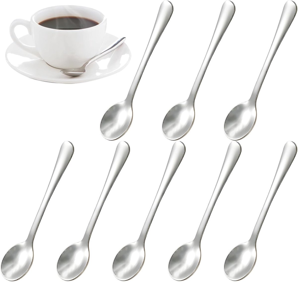 Mini Espresso Lepels Set van 8 - RVS Theelepels voor Specerijen, Zout, Honing en Thee, Handige Lepels voor Keuken en Reizen