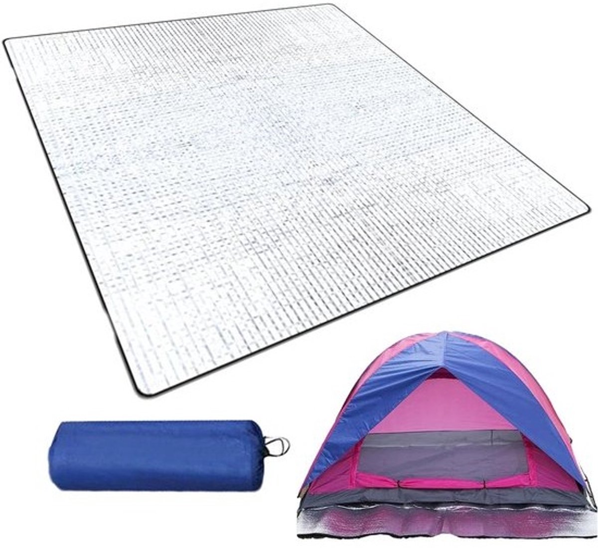 Vloermat Tent - Campingmat Picknickpad - Outdoor Activiteiten - Dubbelzijdig Aluminiumfolie - 195 x 180 cm - Meerkleurig