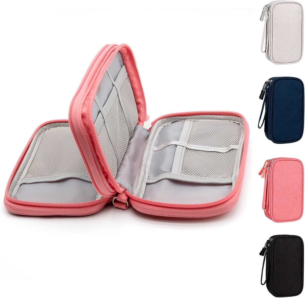 Waterdichte Kabel Organizer Tas - Dubbele Laag Elektronische Accessoires Tas voor Reizen, Hard Drive en Kabels - Roze Kabelopslag voor Elektronica