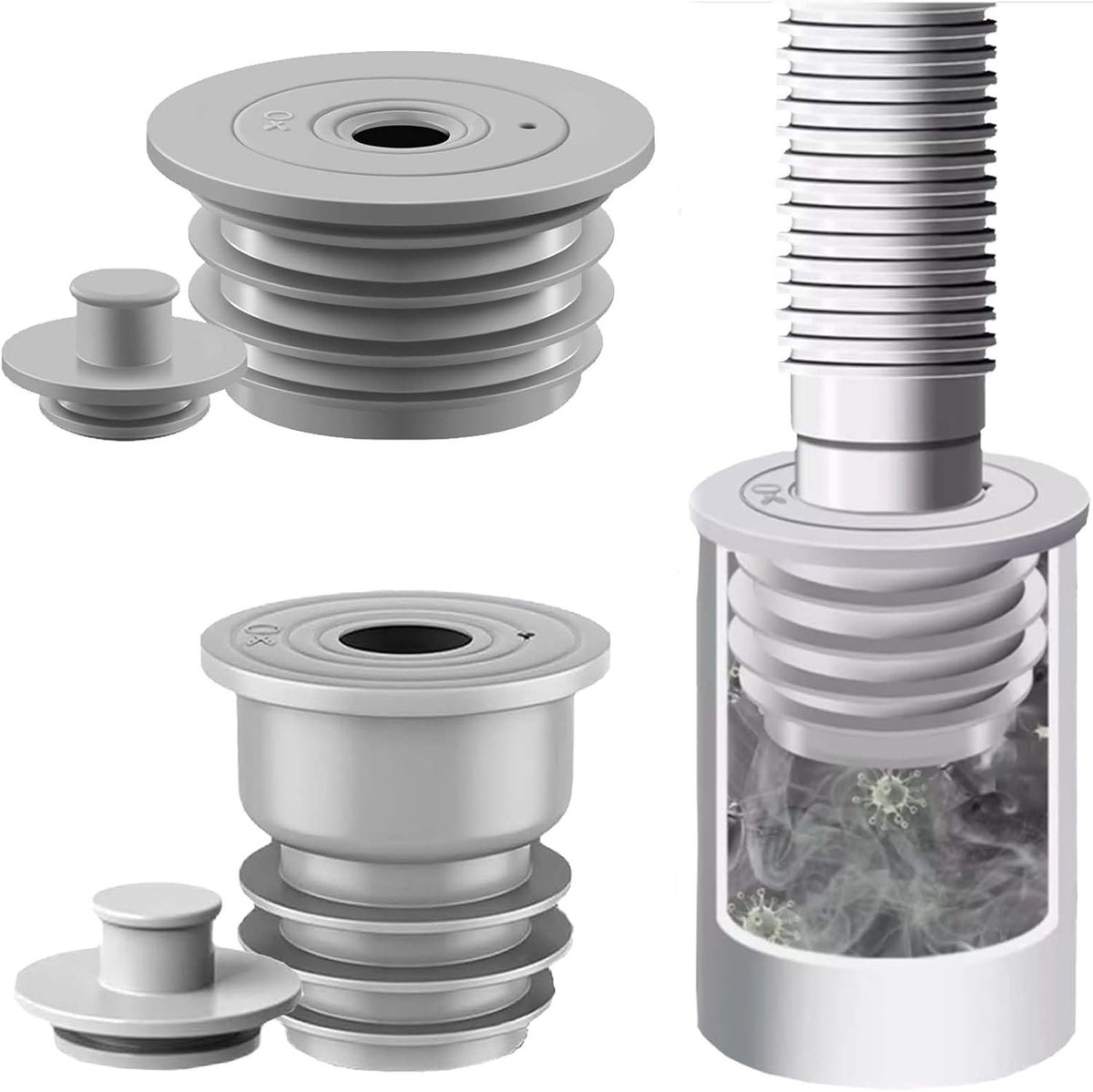 Geurstop voor wasmachine 35-40 en 45-50 mm, 2 stuks, siliconen afdichting en luchtverfrisser voor afvoerslang