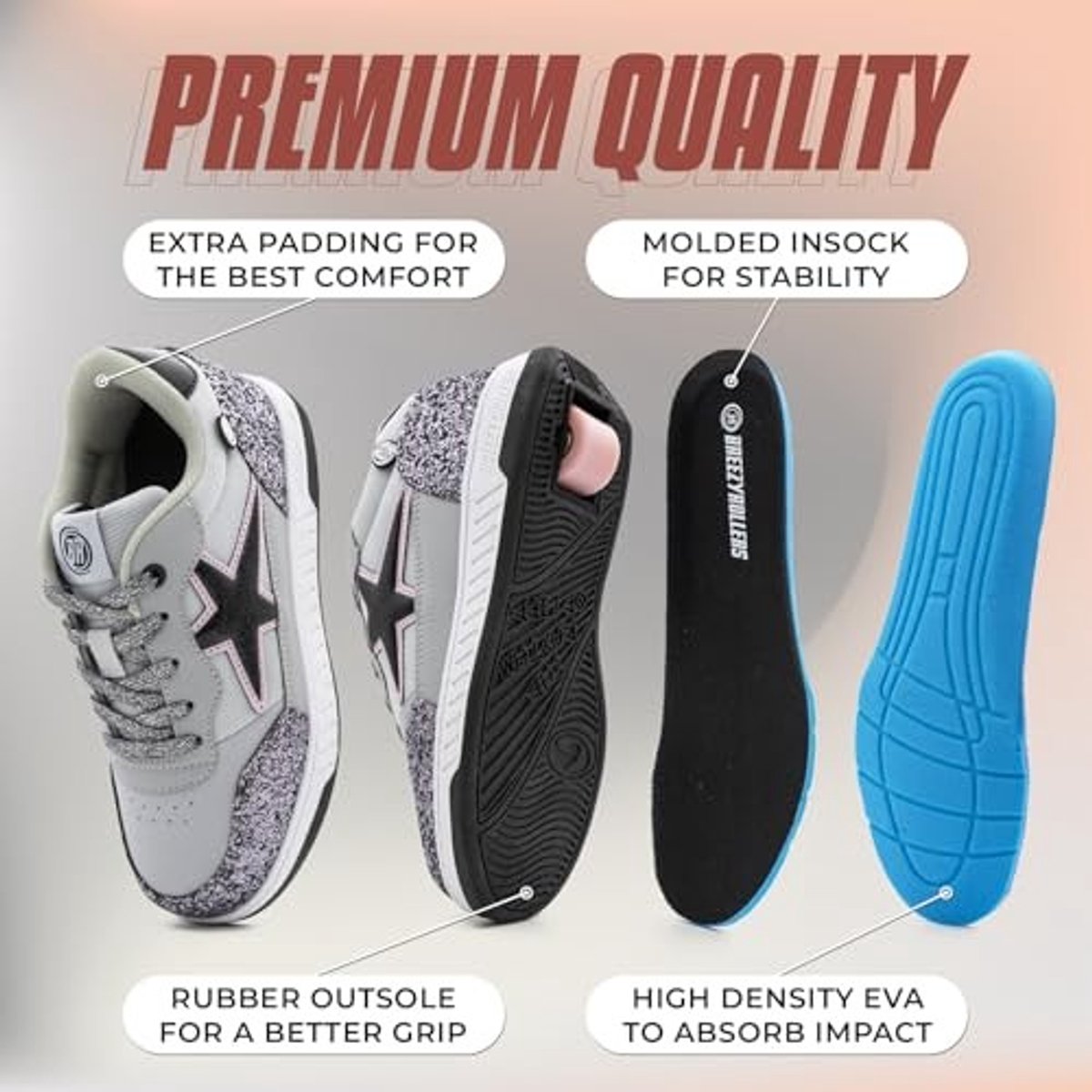 Wheeled Sneakers voor Kinderen - Comfortabele Roller Skates met Kliksysteem - Zilvergrijs