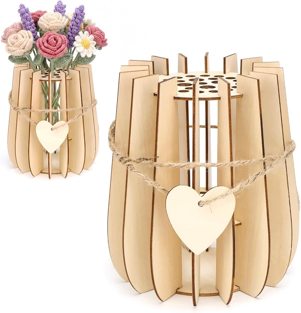 DIY Houten Vazen Set voor Bloemen - Bouwpakket voor 20 x 16 cm Vazen met Kunstbloemen en Gedroogde Bloemen