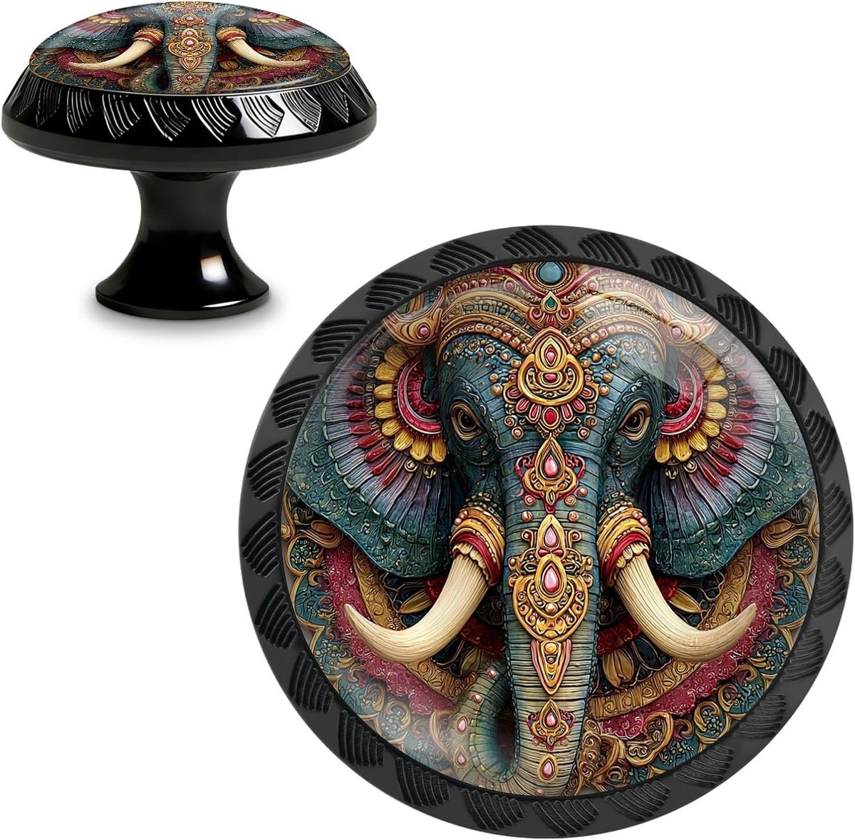 4 Stuks Indische Olifant Wanddecoratie Knoppen voor Keuken, Dressoir en Kastdeuren - Acryl Ronde Ladesleutels