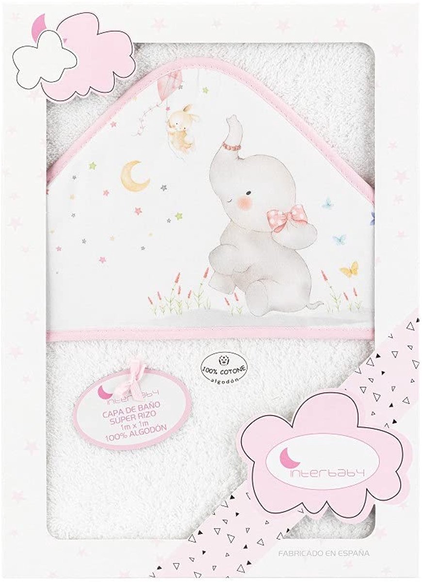 Baby Badcape met Capuchon - Olifant - Wit/Roze