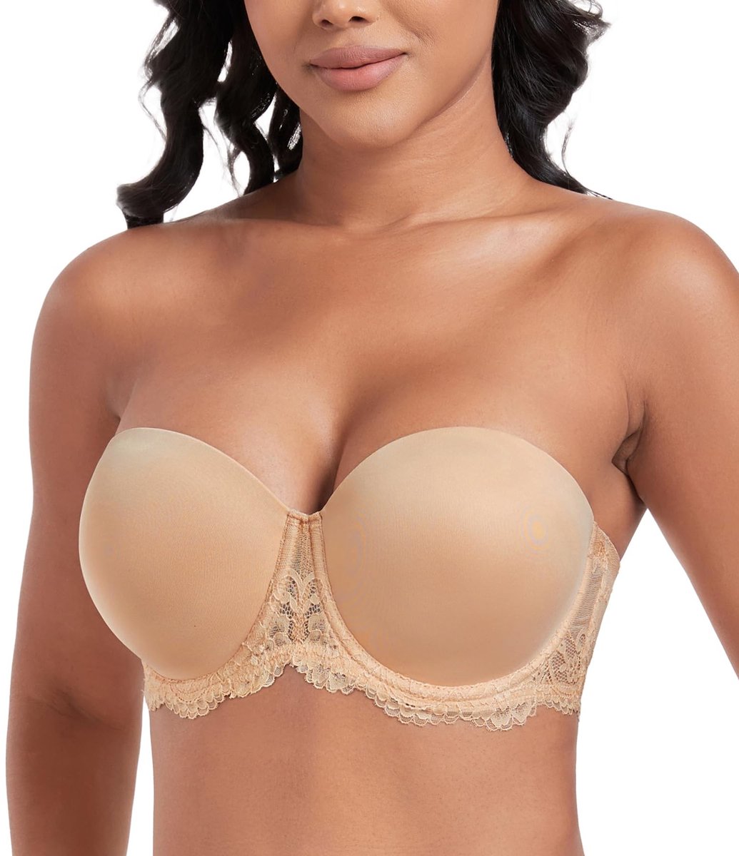 Strapless Push Up Beha - Large Maten - Beige Kant