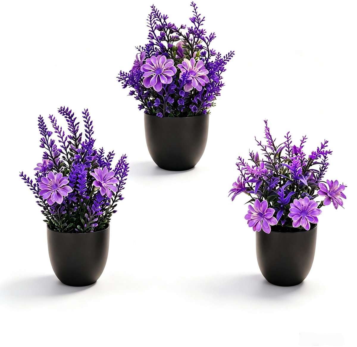 Set van 3 kunstlavendel in zwarte pot - Mini decoratieve planten