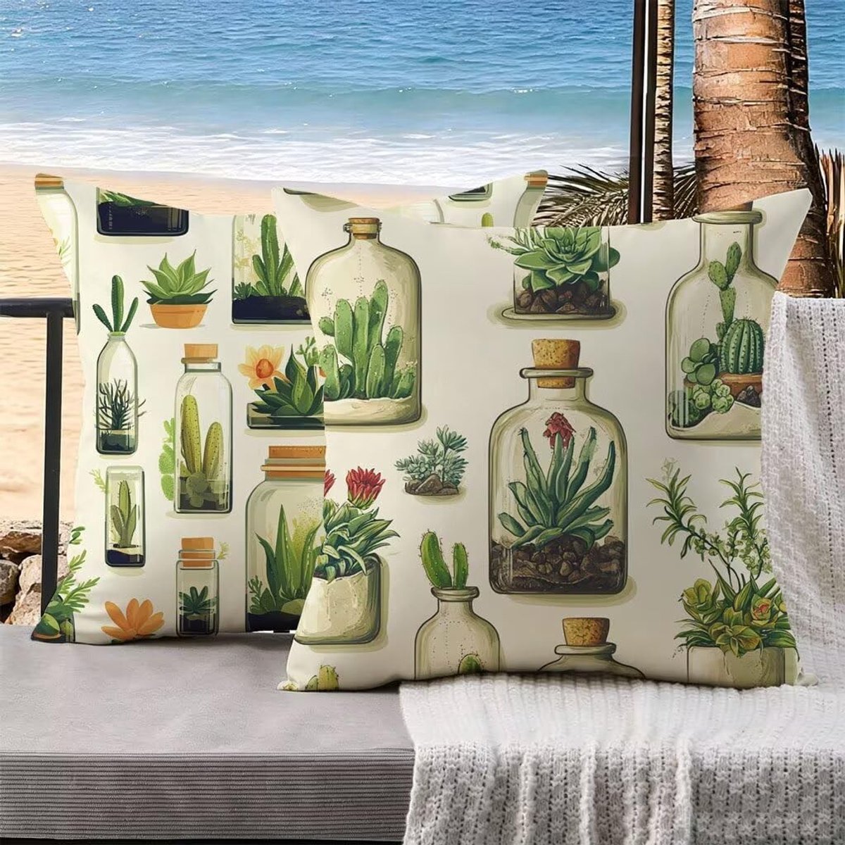 Waterdichte Kussens voor Buiten - Set van 2 - 40 x 40 cm - Linnen