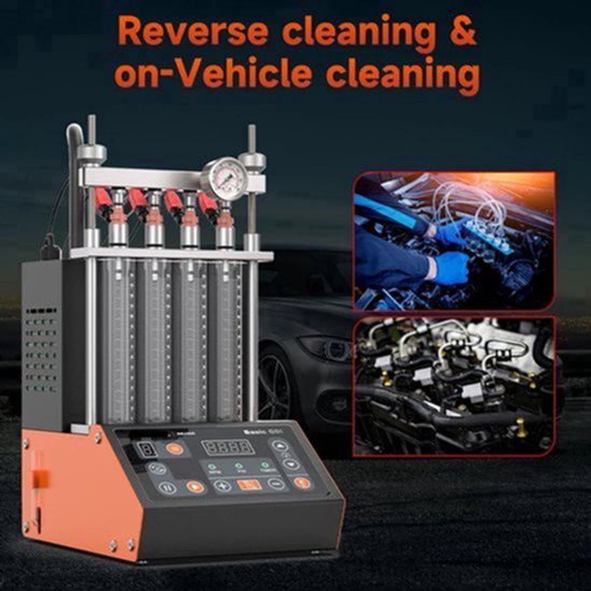 Brandstofinjector Reiniger En Tester – Injector Cleaner – Injector Tester – Ultrasone Reiniging – In-Veertuigreiniging – Meerdere Testfuncties – Voor 4-Cilinders