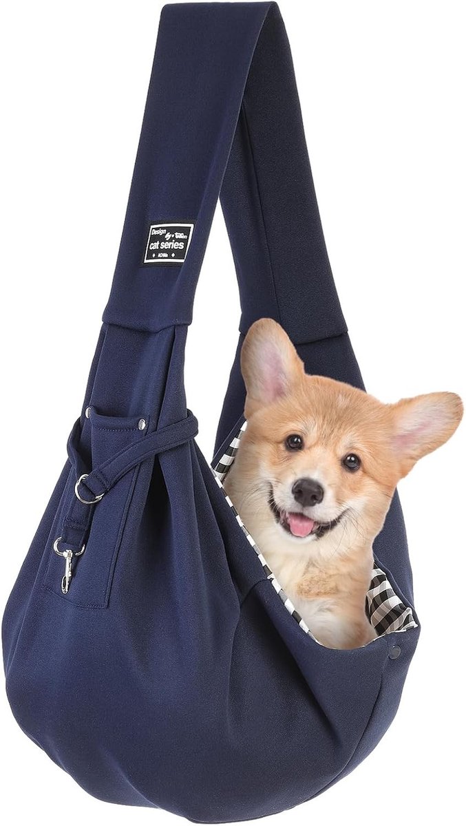 Comfortabele Draagtas voor Kleine Honden tot 7 kg, Veilig met Karabijnhaak, Ideaal voor Wandelen en Buitenactiviteiten, Blauwe Schoudertas voor Huisdieren