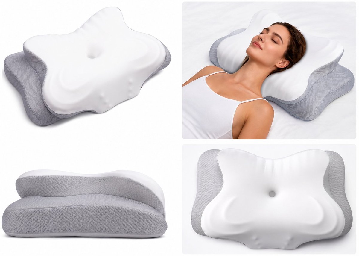 Nazik Living Ergonomisch Traagschuim Nekkussen met Twee Hoogtes voor Zij-, Rug- en Buikslapers