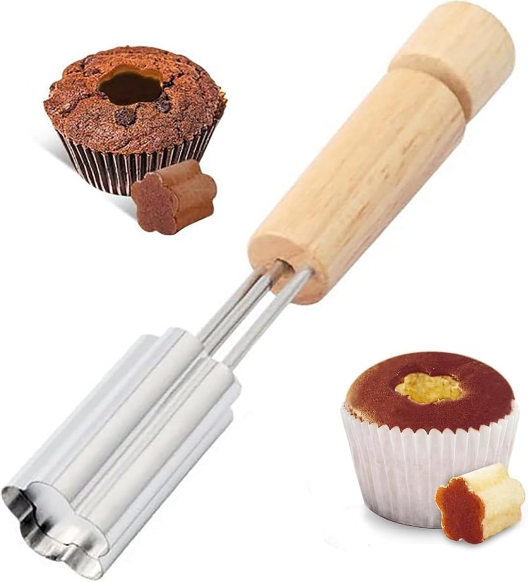 Cupcake Corer Tool van RVS met Bloemmotief - Herbruikbare Bakvorm voor het Uithollen van Cupcakes en Taarten, Perfect voor Creatieve Bakprojecten