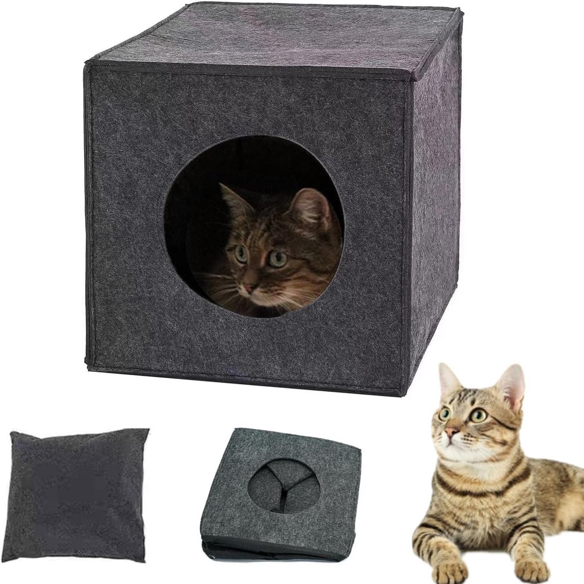 Vouwbare Kattenmand met Kussen - Knusse Caves, Kattenhuis en Opbergbox voor Katten en Kleine Honden (Donkergrijs, 33 x 37 x 33 cm)