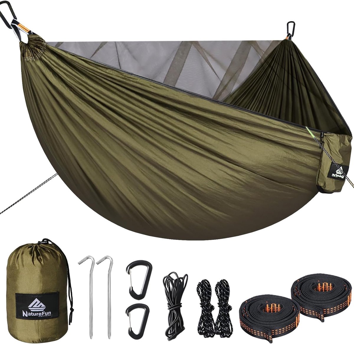 Hangmat met klamboe - 290 x 140 cm - 300 kg draagvermogen - Parachute-nylon - Met accessoires