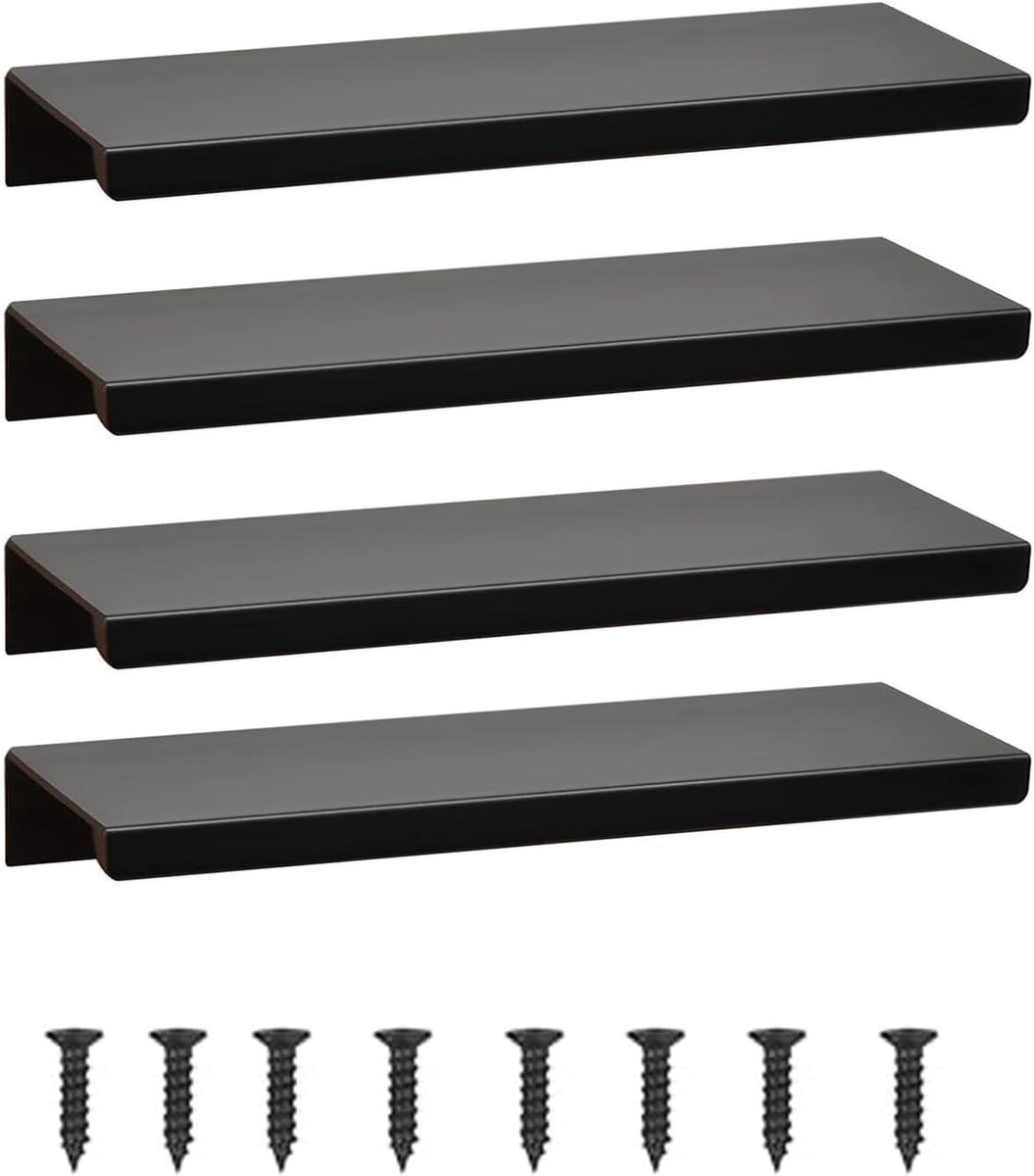 Set van 4 Verstopte Meubelhandgrepen voor Keukenladen en Deuren in Zwart Aluminium 20cm
